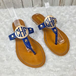Marleylilly Monogrammed "CHF" Disc Sandals Blue Size 8